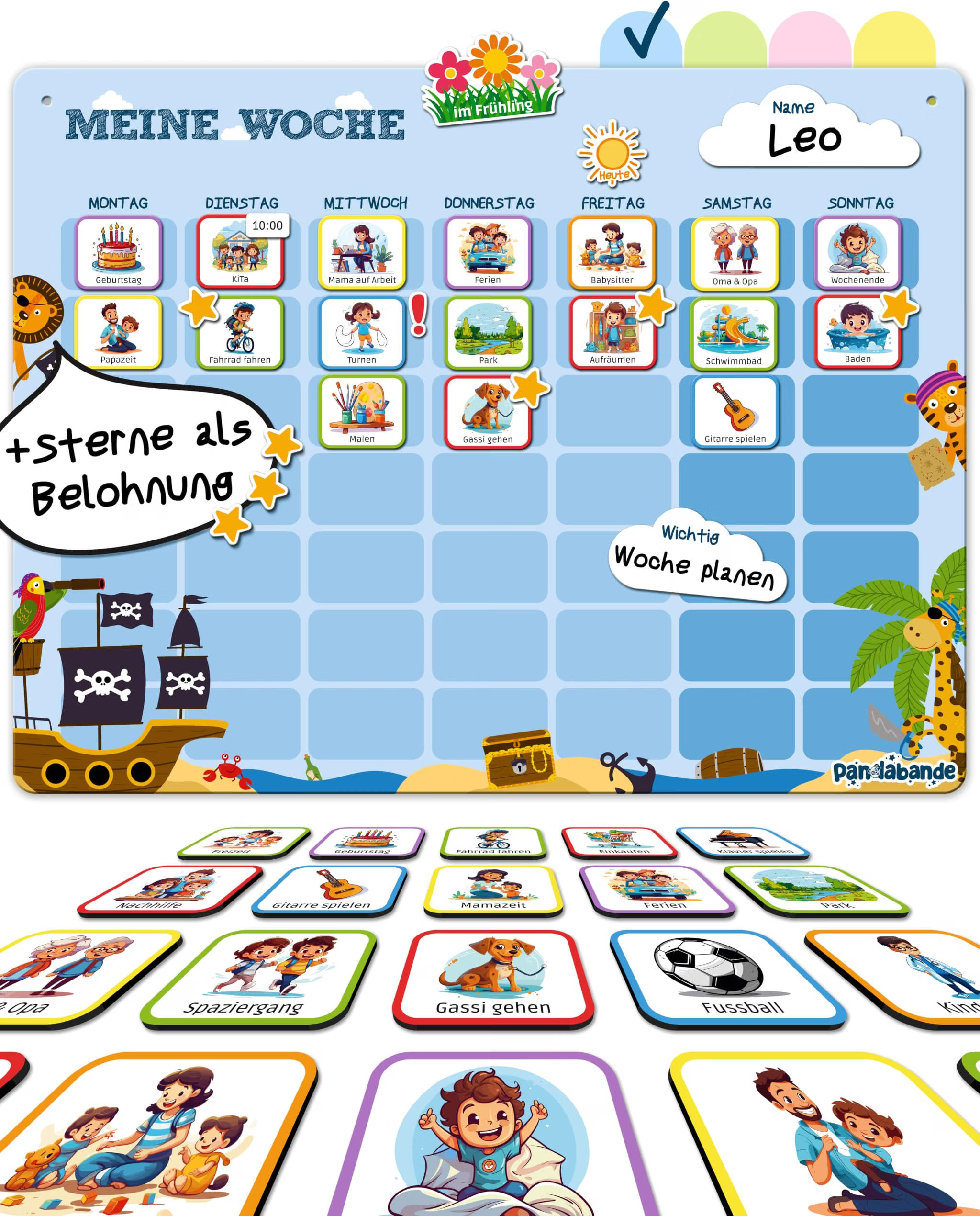 Karten, Wochentage, Aktivität, Kinder, Lernspiel
