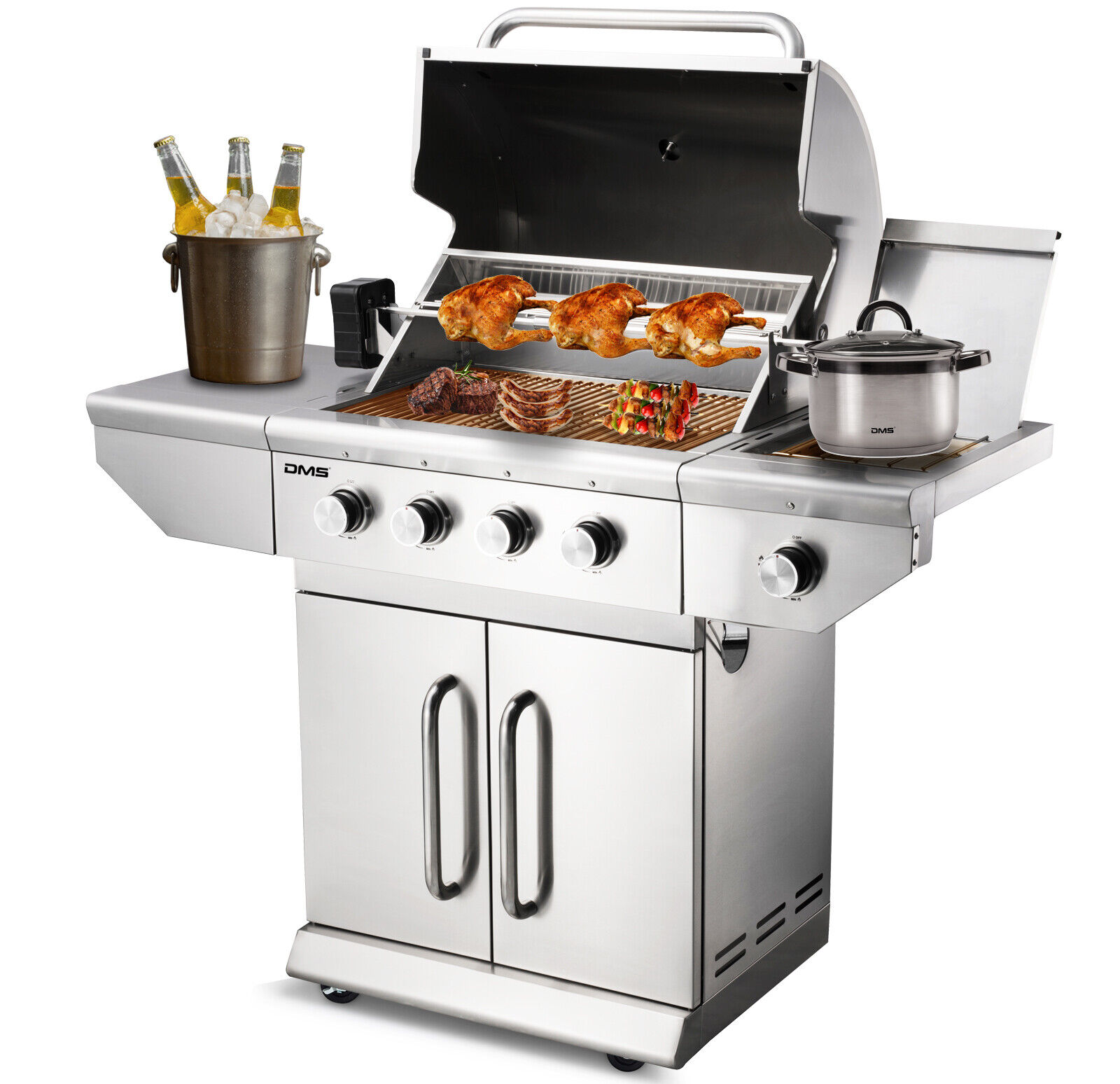 DMS Gasgrill Edelstahl Grillwagen BBQ Grill 4 Brenner