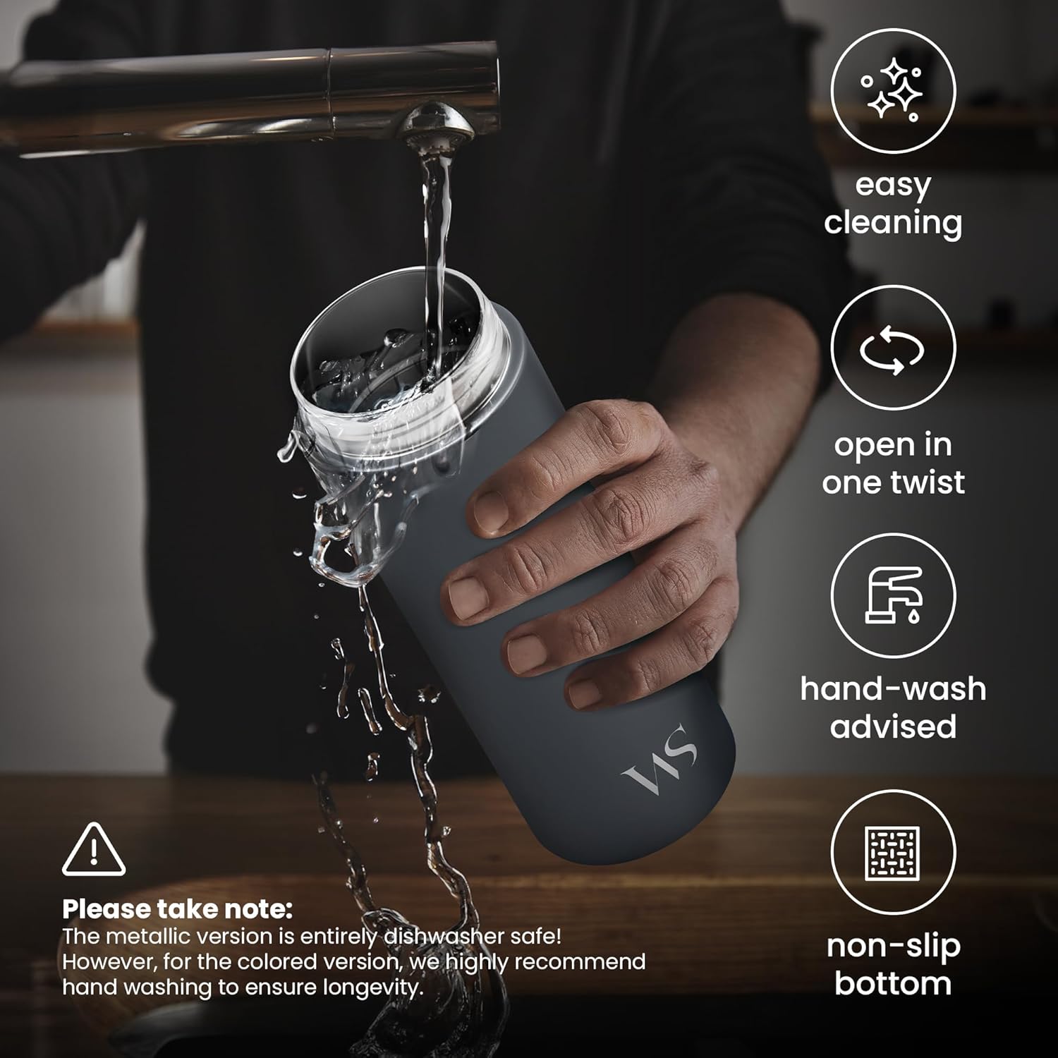 Thermobecher Kaffee To-Go Becher Edelstahl 360ml Cool grey
