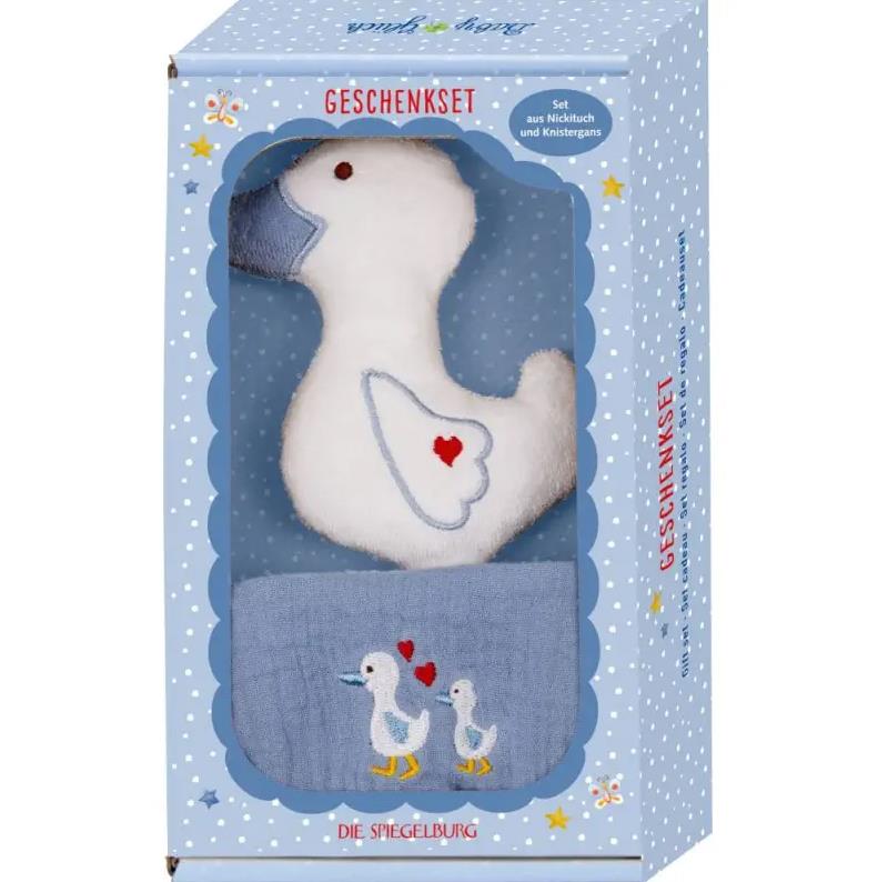 Spiegelburg 18735 Kuscheltier und Halstuch Geschenkset Babyglück Gans hellblau