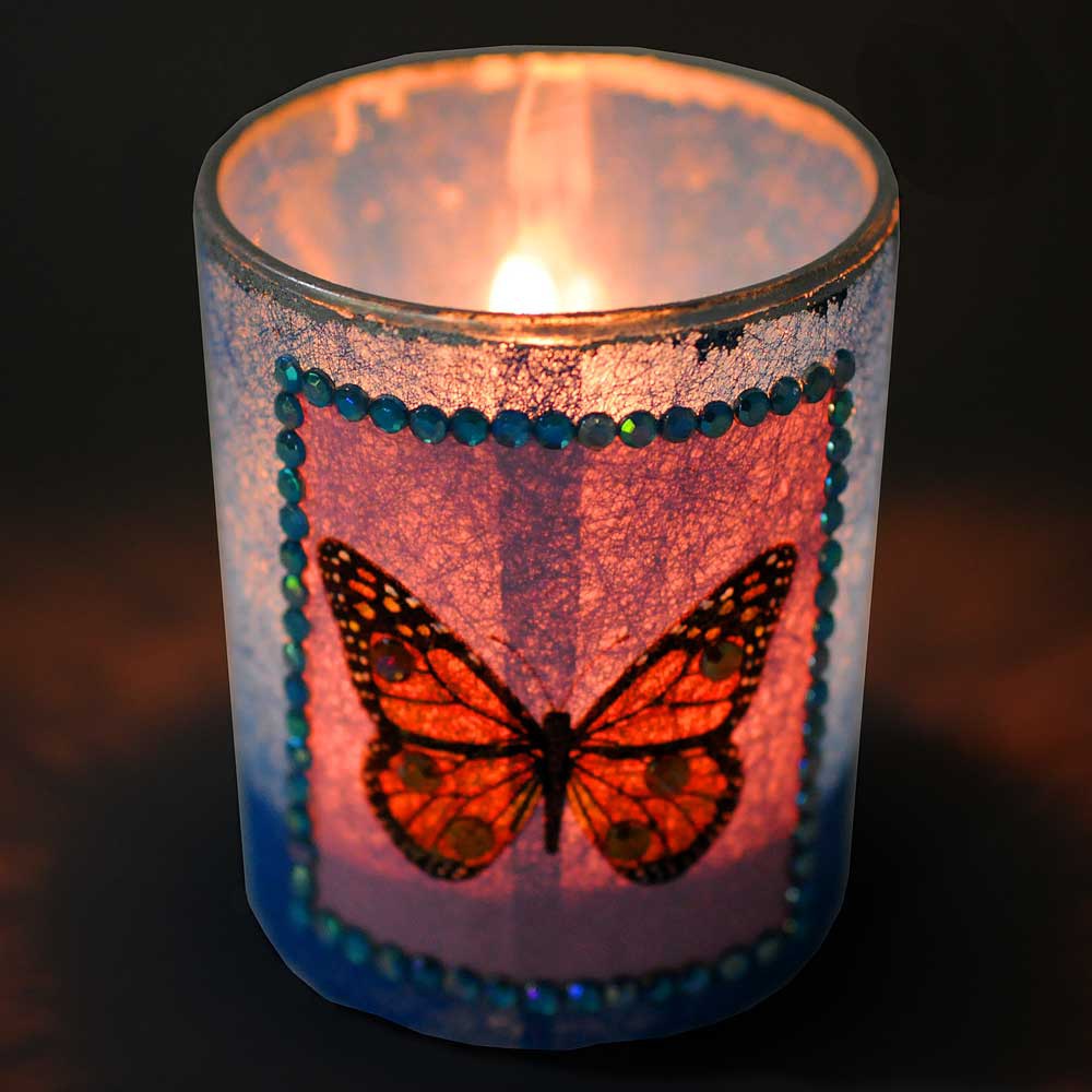 Windlichter m Straß, BUTTERFLY Design: Schmetterling