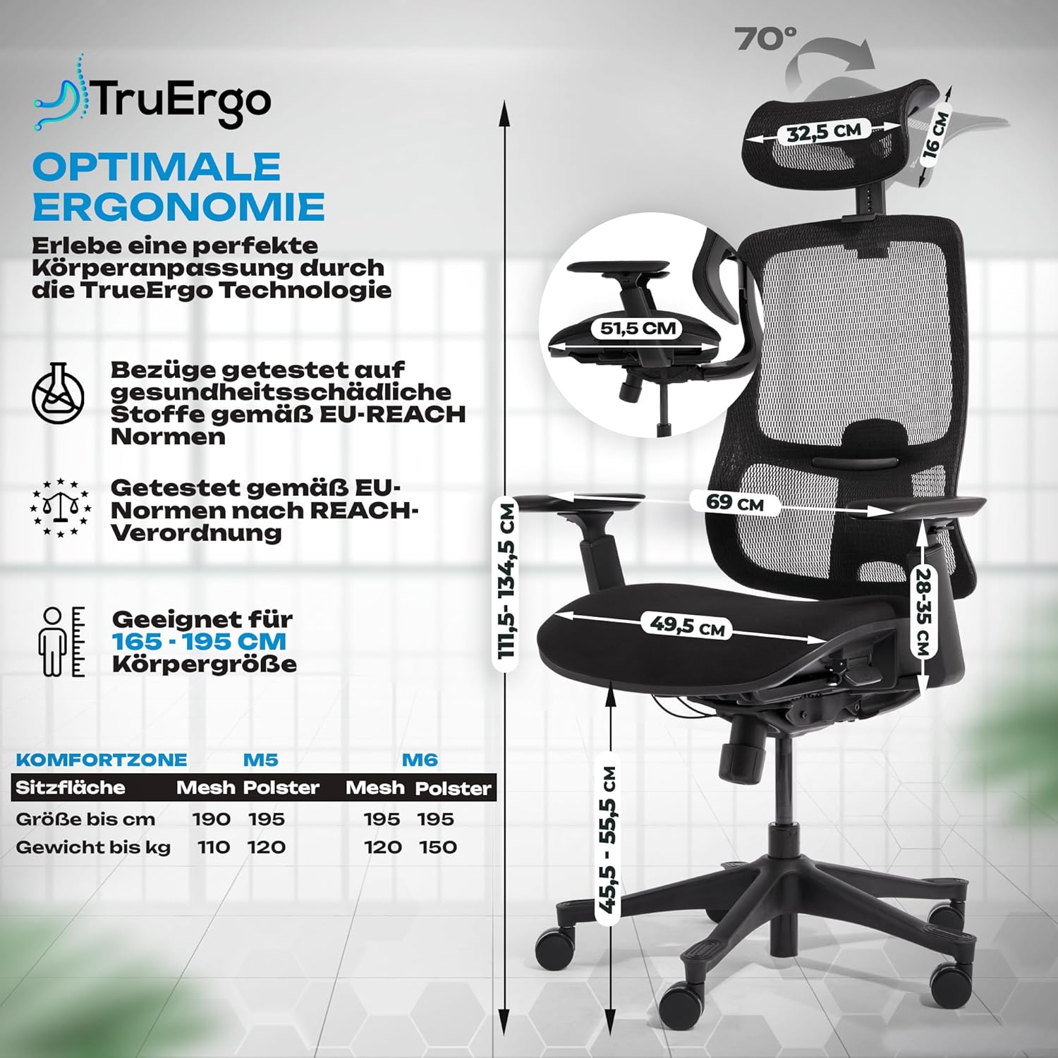 VALKENSTOL M5 Ergonomischer Bürostuhl 150 kg Schreibtischstuhl schwarz
