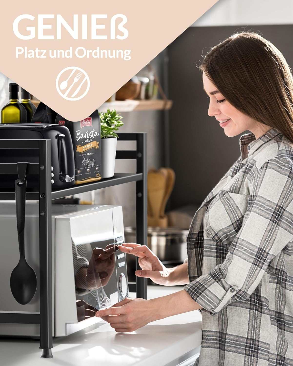 Heldenwunder Mikrowellenregal 2-stufig schwarz Küchenregal