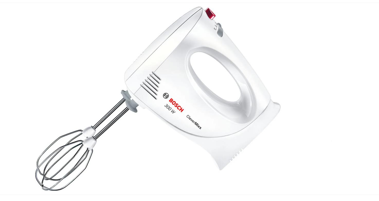 Bosch CleverMixx MFQ3010 Handmixer, Weiß, 70x184x140mm 2 Stufen Turbo Knethaken Schneebesen