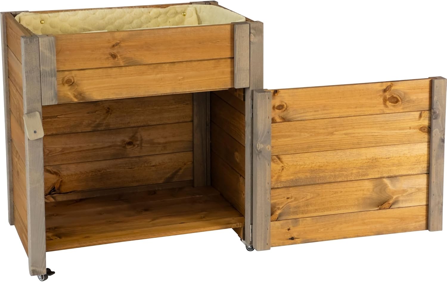 dobar Green Label Rollbares Hochbeet mit Staufach inkl. Schafswolle Gr. M - 60 x 40 x 62 cm - Grau-Braun