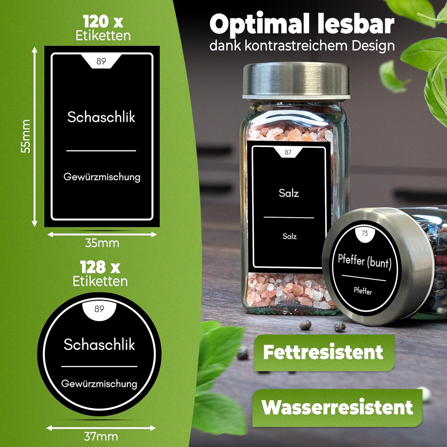 CLIDOR Gewürzgläser eckig 36 x 125ml Luftdichte Gewürzgläser mit Streueinsatz + 248 wasserfeste Gewürzetiketten Gewürz Organizer & Gewürzdosen Gewürzstreuer zum Nachfüllen Deckel aus Edelstahl