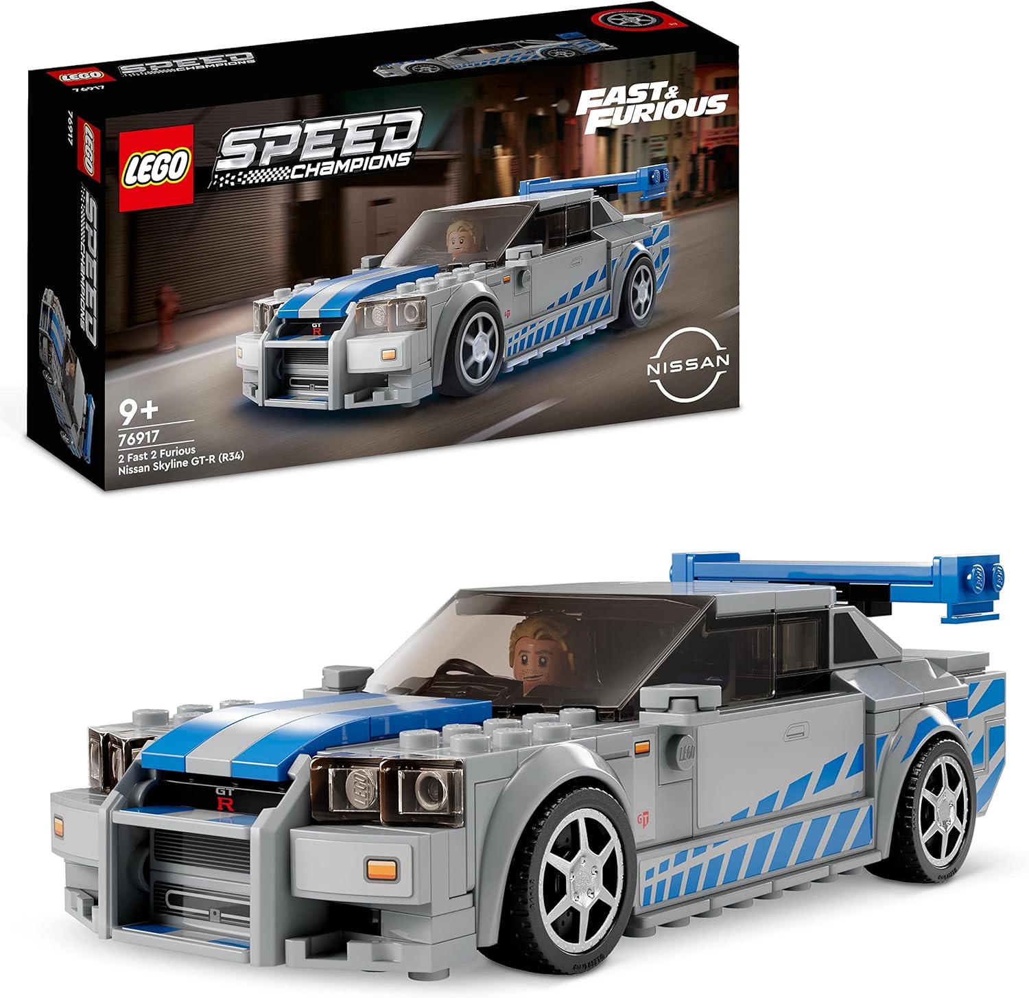 LEGO Speed Champions 76917 - 2 Fast 2 Furious Nissan Skyline GT-R (R34) (319 Teile), Mehrfarbig
