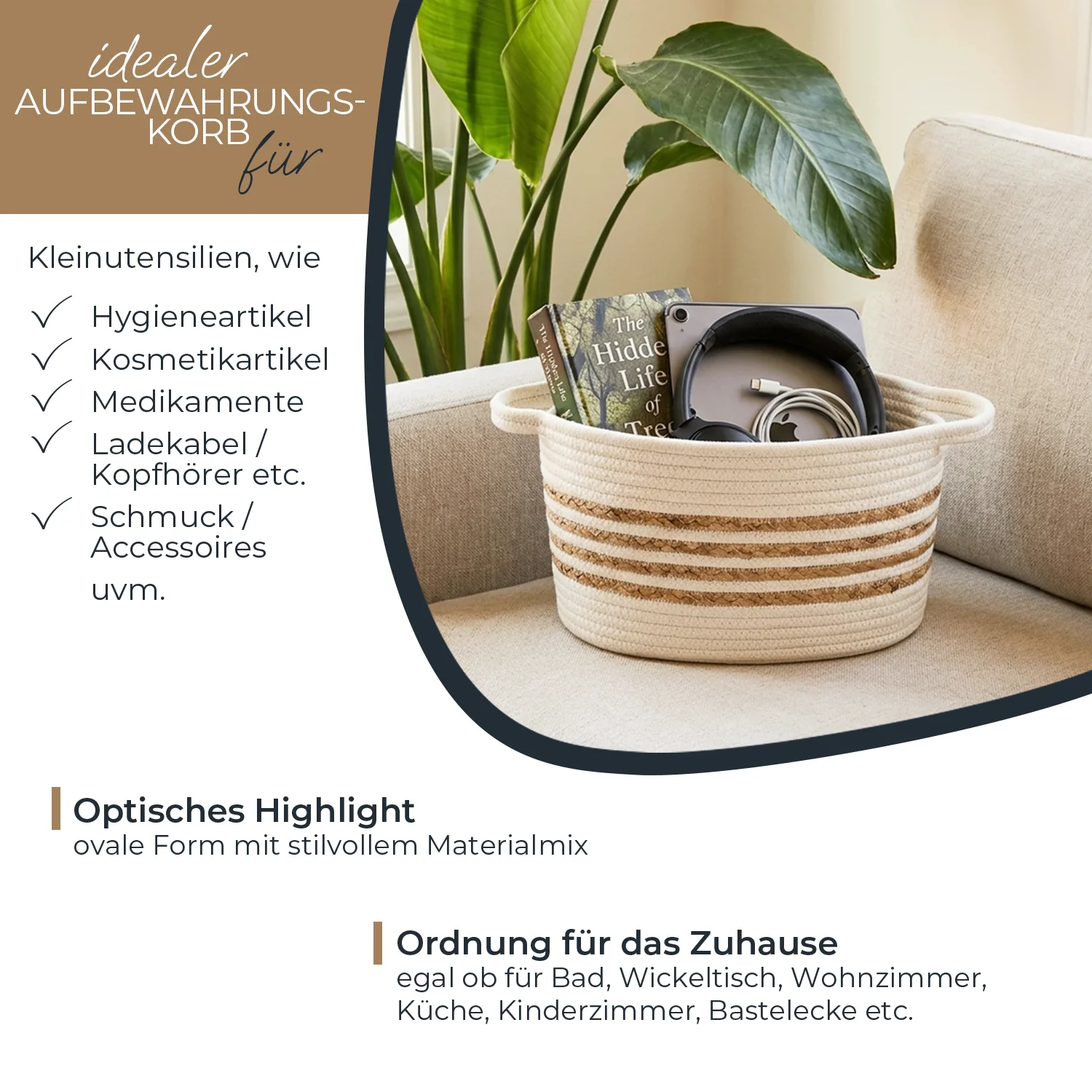 korb, gewebt, schmuck, kopfhörer, buch
