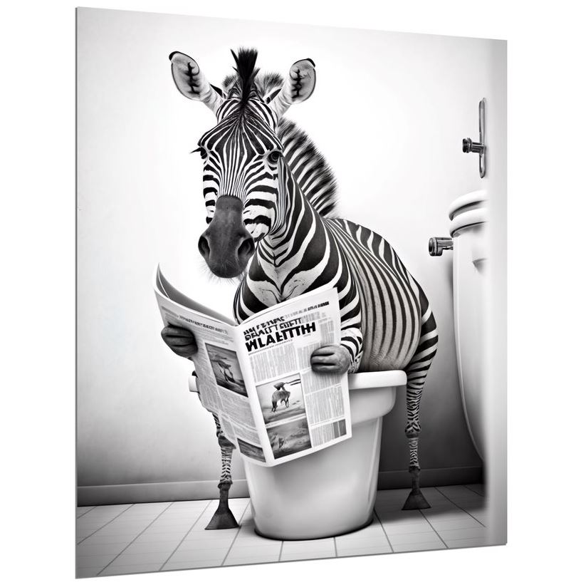 Wandbild Zebra auf Toilette 30x40cm HDF