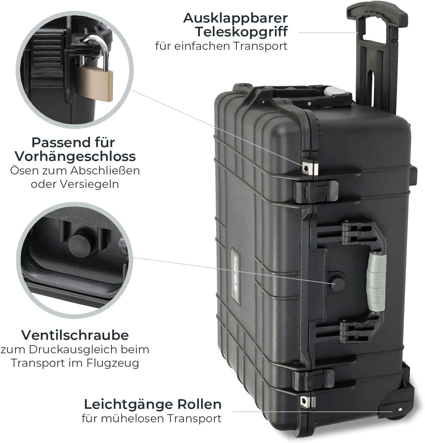 HMF Outdoor-Trolley ODK400 Fotokoffer mit Rasterschaumstoff 58,5 x 45 x 27,5 cm Schwarz