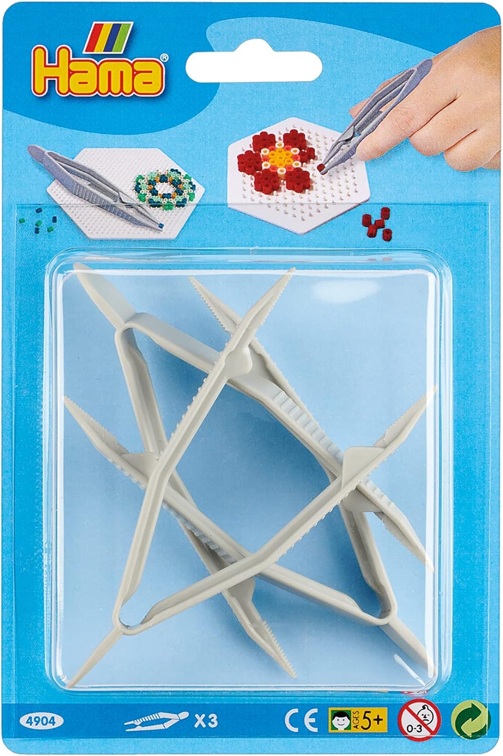 HAMA 4904 Pinzetten Set aus Kunststoff zum Basteln mit Bügelperlen 3 Stück Bastelspaß