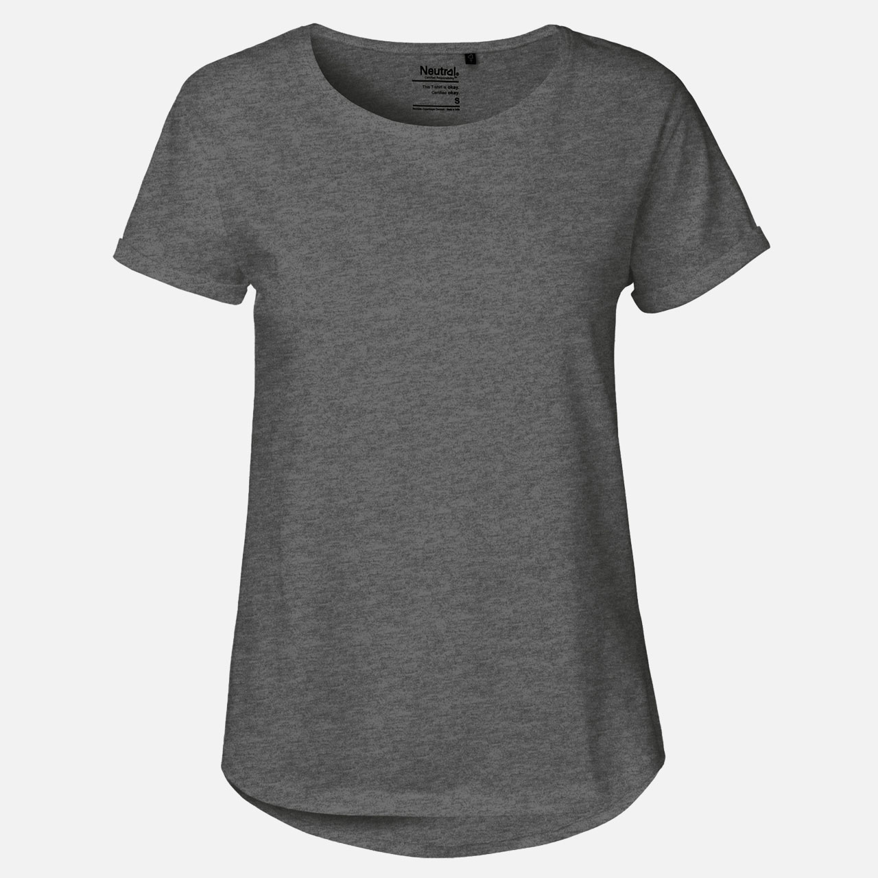 Ladies Roll Up Sleeve T-Shirt - Bio-Baumwolle Dark Heather Dark Heather L
