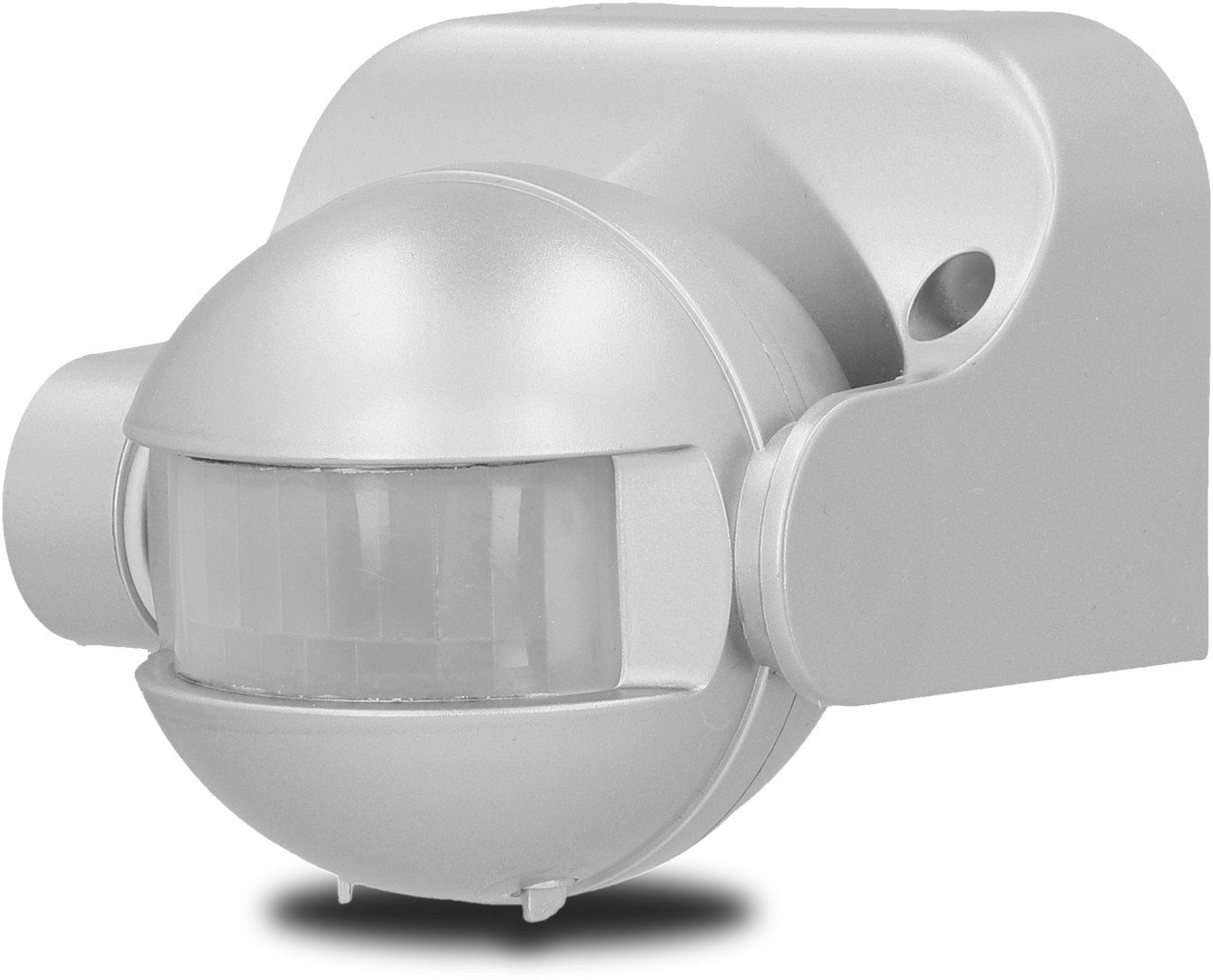 UNITEC Bewegunsgmelder 180°, für Lampen bis 1.200 W, für Innen und Außen, IP 44, 12m Reichweite, neigbarer Kugelkopf, Silber