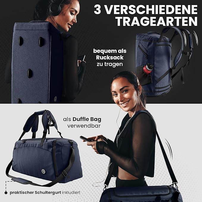 Be-Maxx Sporttasche Trainingstasche + Rucksack-Funktion blau 60L
