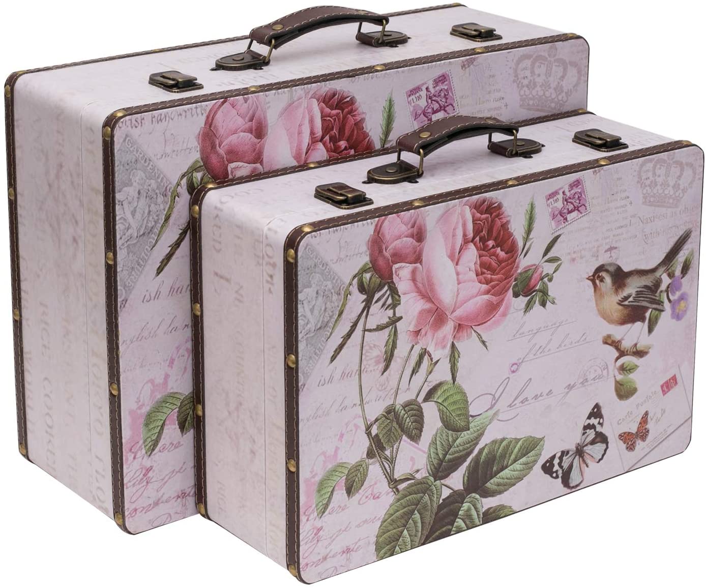 HMF 2er Set Schatztruhe Vintage Koffer aus Holz Rose