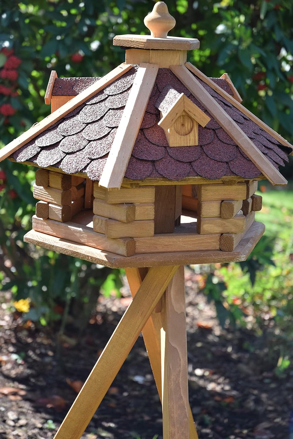 dobar Vogelfutterhaus Bitumenschindeldach 6-eckig Vogelhaus Vogelfutterstation Futtersilo Vogelvilla rot