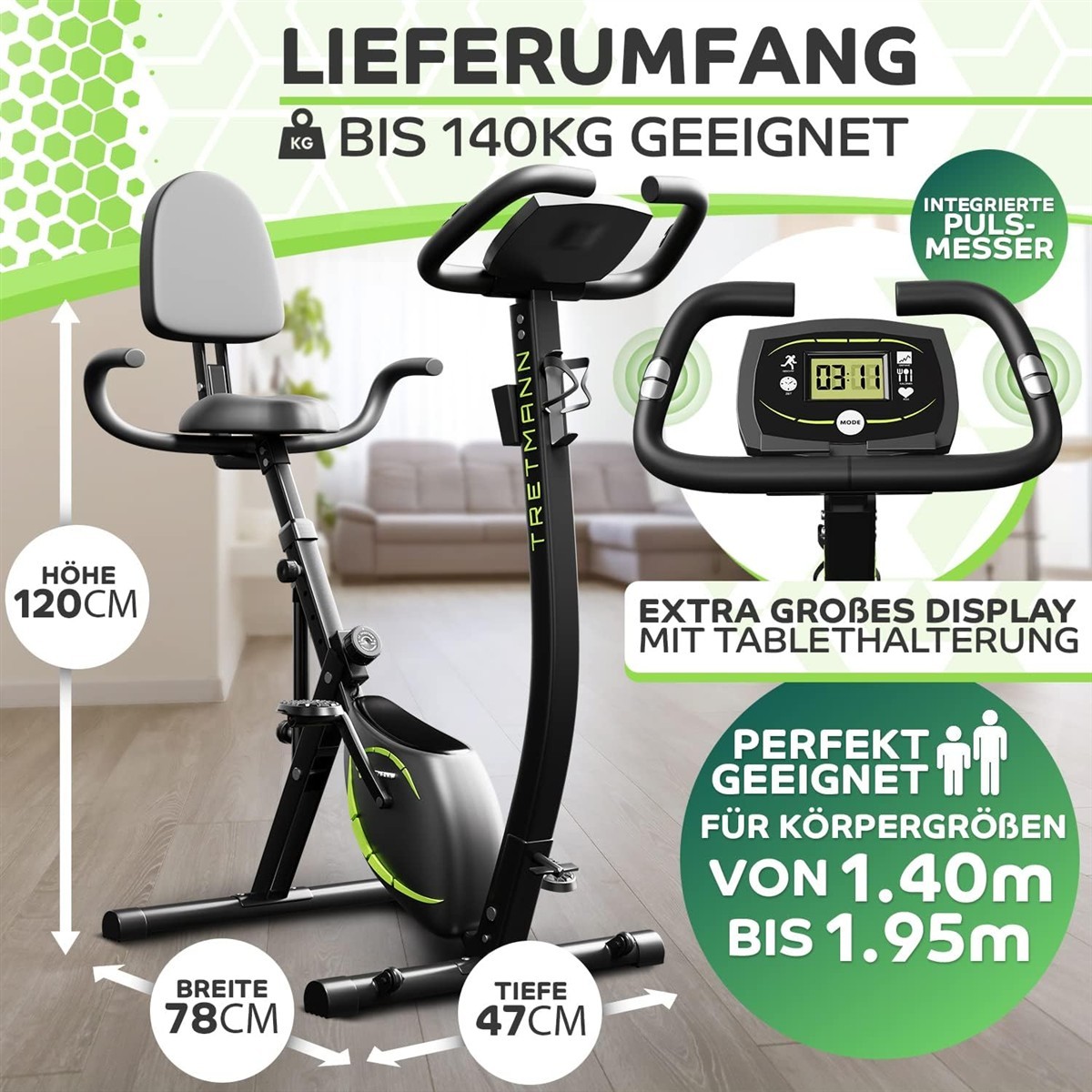 Heimtrainer, Fitness Fahrrad, Rudergerät, Krafttraining, Display