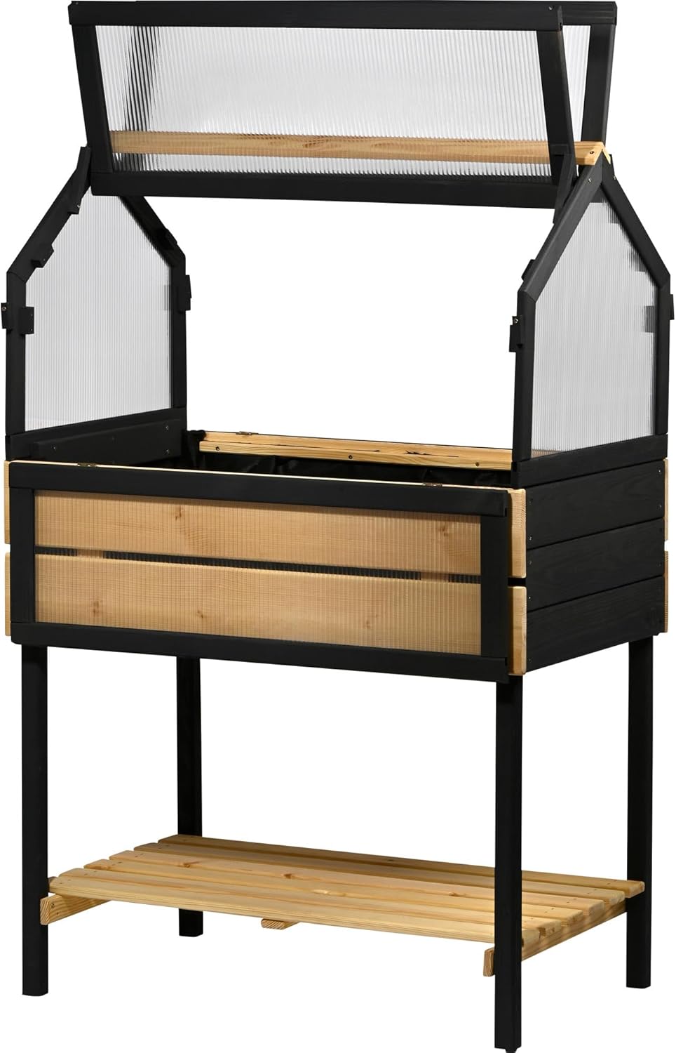 Grillstation, Holzregal, Metallrahmen, Palisaden-Design, SchwarzHolz