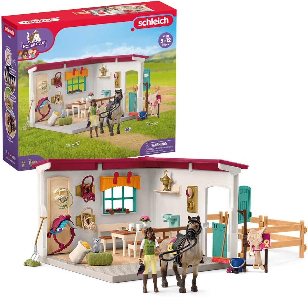 schleich 42591 HORSE CLUB Sattelkammer, 85 Teile Spielset mit schleich Pferde Figur, vollbeweglicher Mädchen-Figur und viel Zubehör, Spielzeug für Kinder ab 5 Jahren