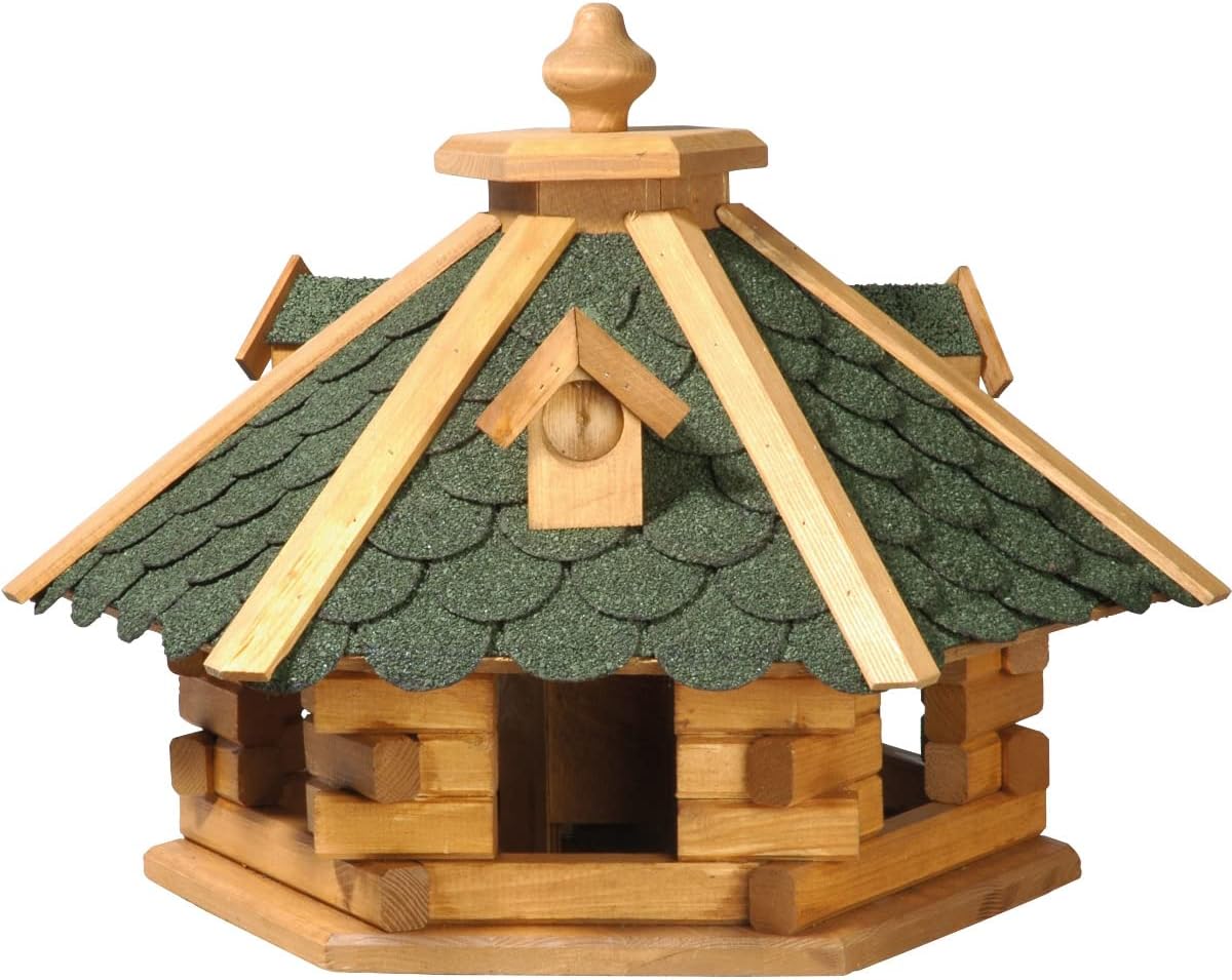 dobar Vogelfutterhaus Bitumenschindeldach 6-eckig Vogelhaus Vogelfutterstation Futtersilo Vogelvilla