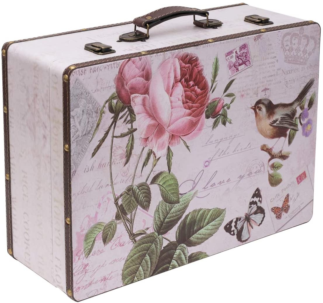 HMF Schatztruhe Vintage Koffer aus Holz Rose 44cm