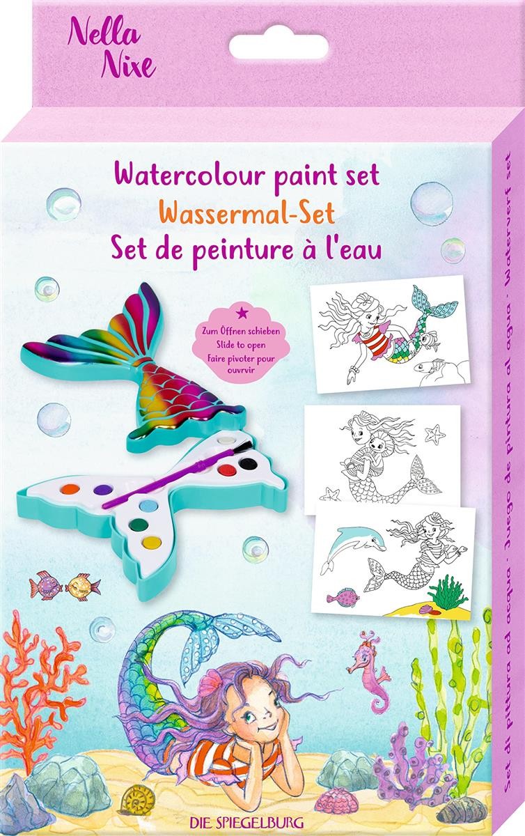 watercolor, paint set, mermaid, unterwasser, ausmalen