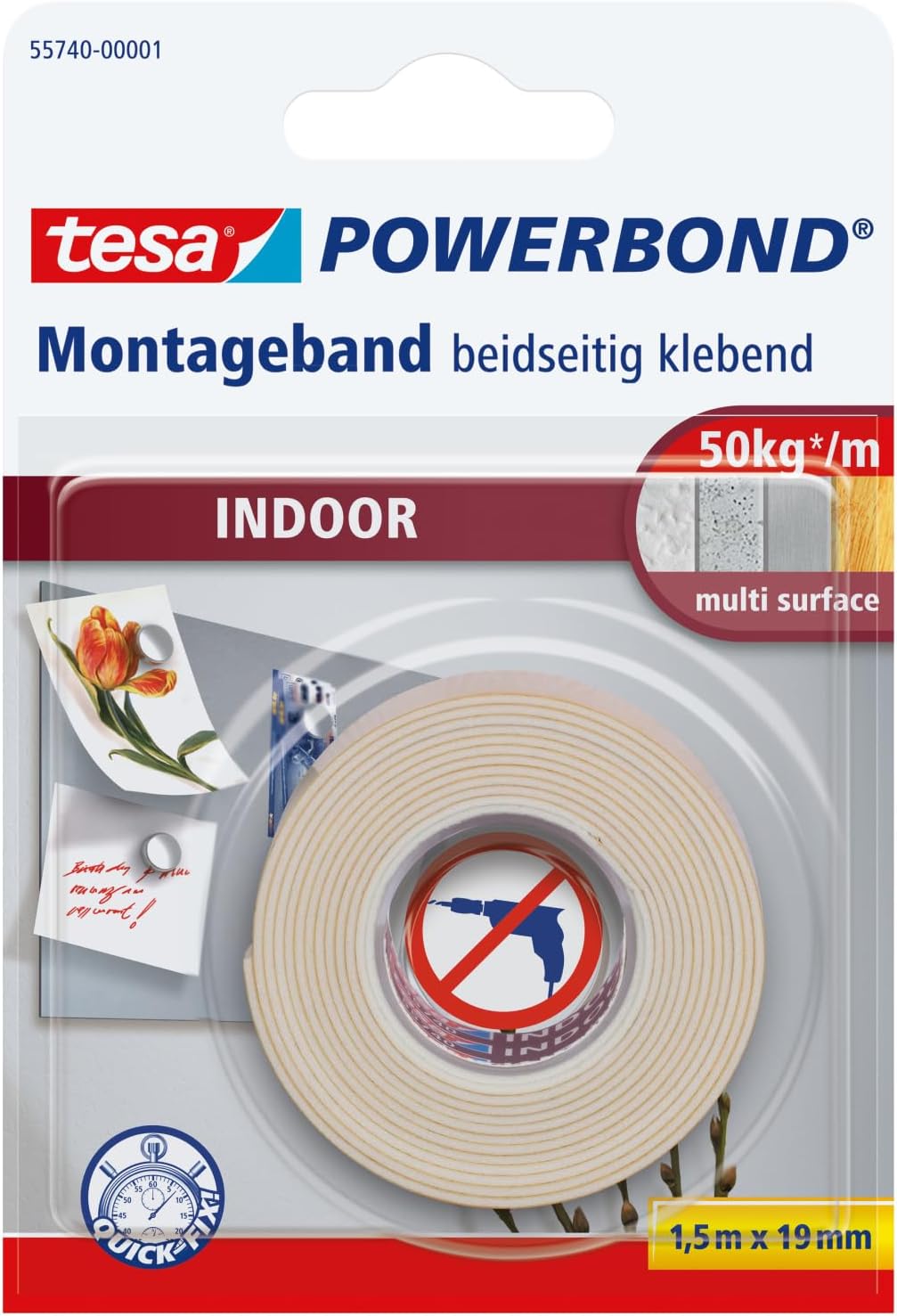 Montageband, Doppelseitiges Klebeband, Schaumstoffband, Weiß, Innenbereich