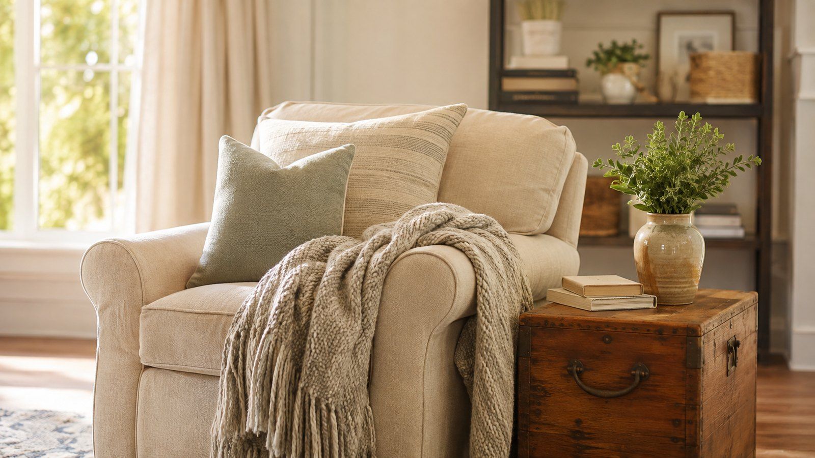 Sofa, Wohnzimmer, Sessel, Decke, Topfpflanze
