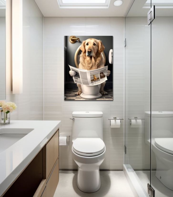 Wandbild Golden Retriever auf Toilette 30x40cm HDF