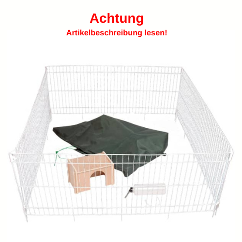 Dobar Freilaufgehege mit Holzhäusschen 4-eckig weiß #D327