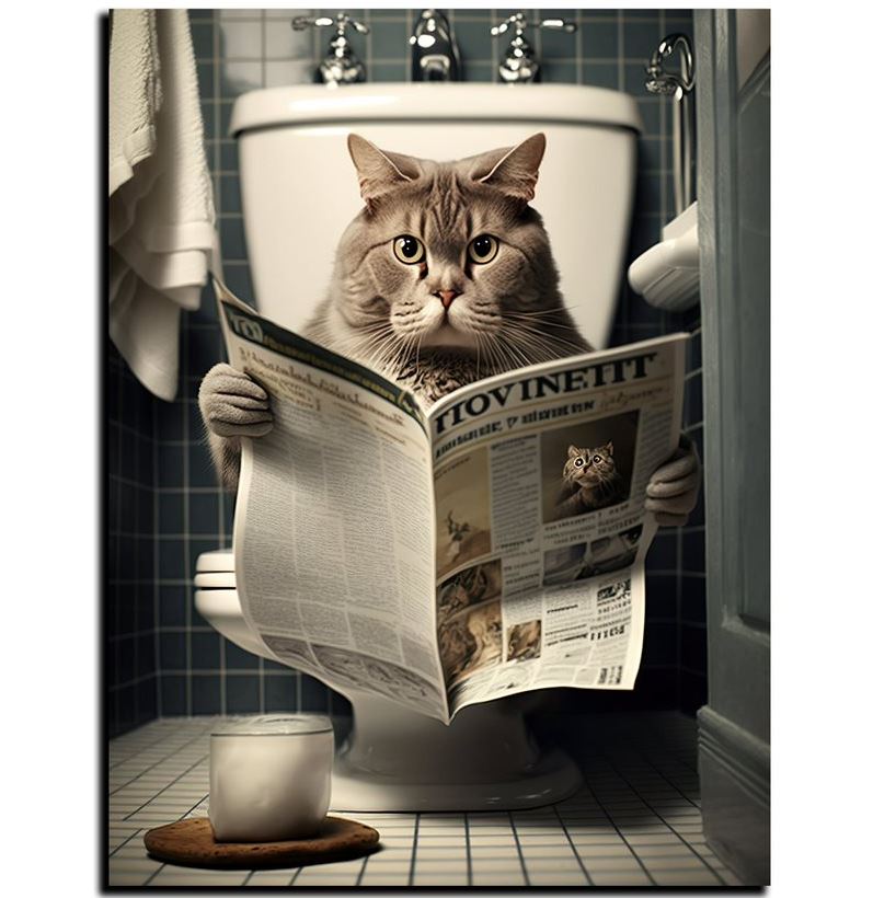 Wandbild Katze auf Toilette 30x40cm HDF