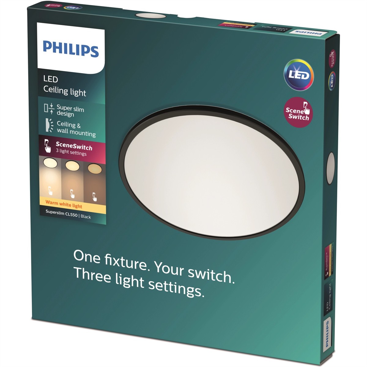LED Deckenleuchte, Lichtquelle, drei Lichtstufen, warmweißes Licht, Deckenmontage