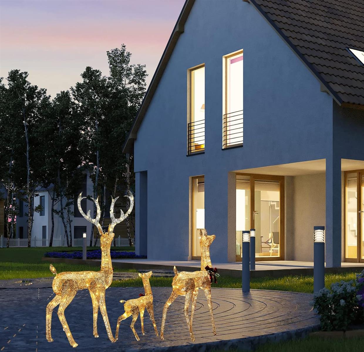 DMS Rentier Familie Weihnachtsfigur mit 187 LEDs Weihnachtsbeleuchtung