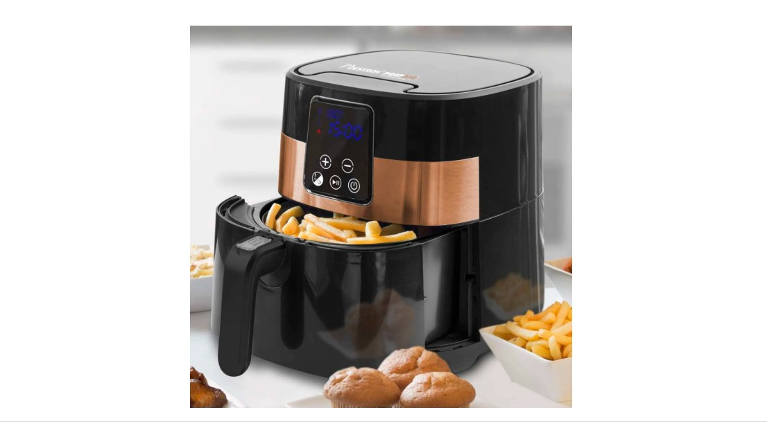 Fritteuse, Airfryer, Schwarz, Touchscreen, Kupferfarbene Akzente