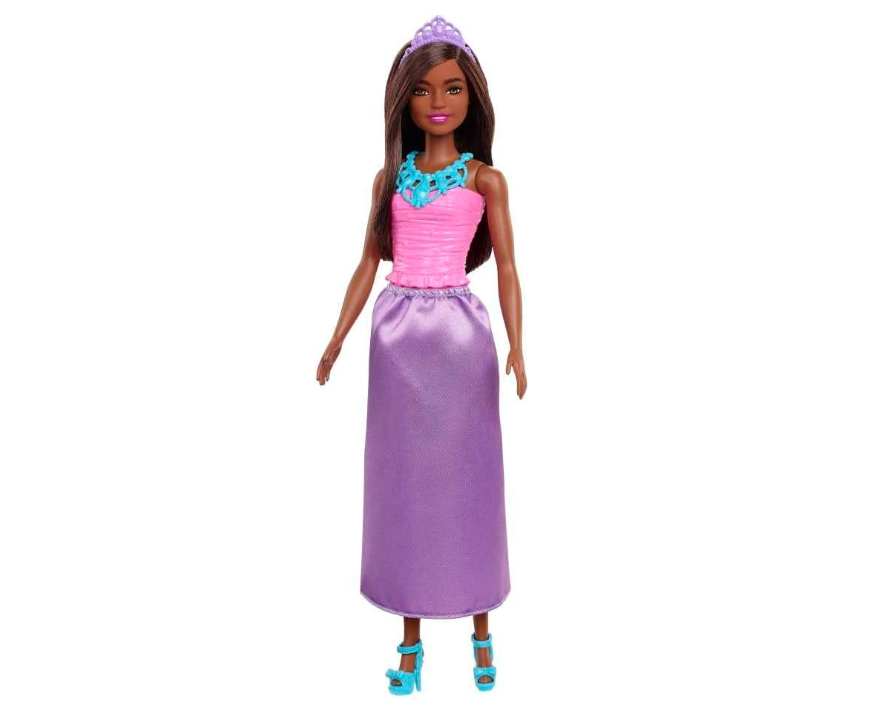Puppe, Modepuppe, lila Kleid, rosa Oberteil, Tiara