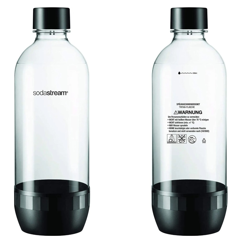 SodaStream Flasche, Glasflasche, Trinkflasche, Druckverschluss, Brennwertwarnung