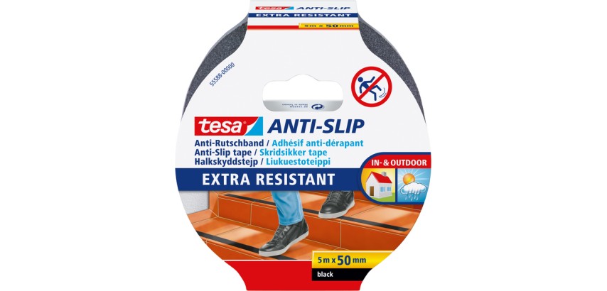 Antirutschband, Schwarz, Extra stark, Innen und außen, 5 m × 50 mm