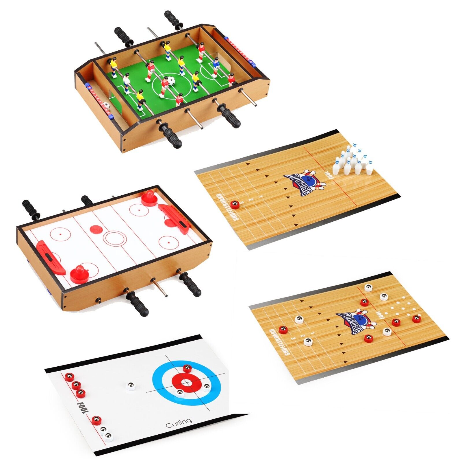 Xtreme Toys Heimspiel 60196 Mini Tischkicker Kegeln Curling Shuffle Airhockey