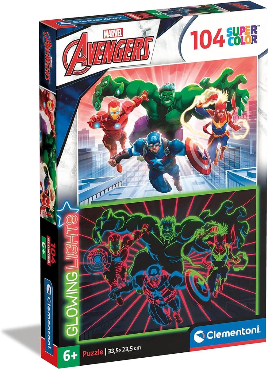 Clementoni 27554 Puzzle Glowing Lights Marvel Avengers Kinderpuzzle mit Leuchtkraft Geschicklichkeitsspiel für Kinder Spielzeug