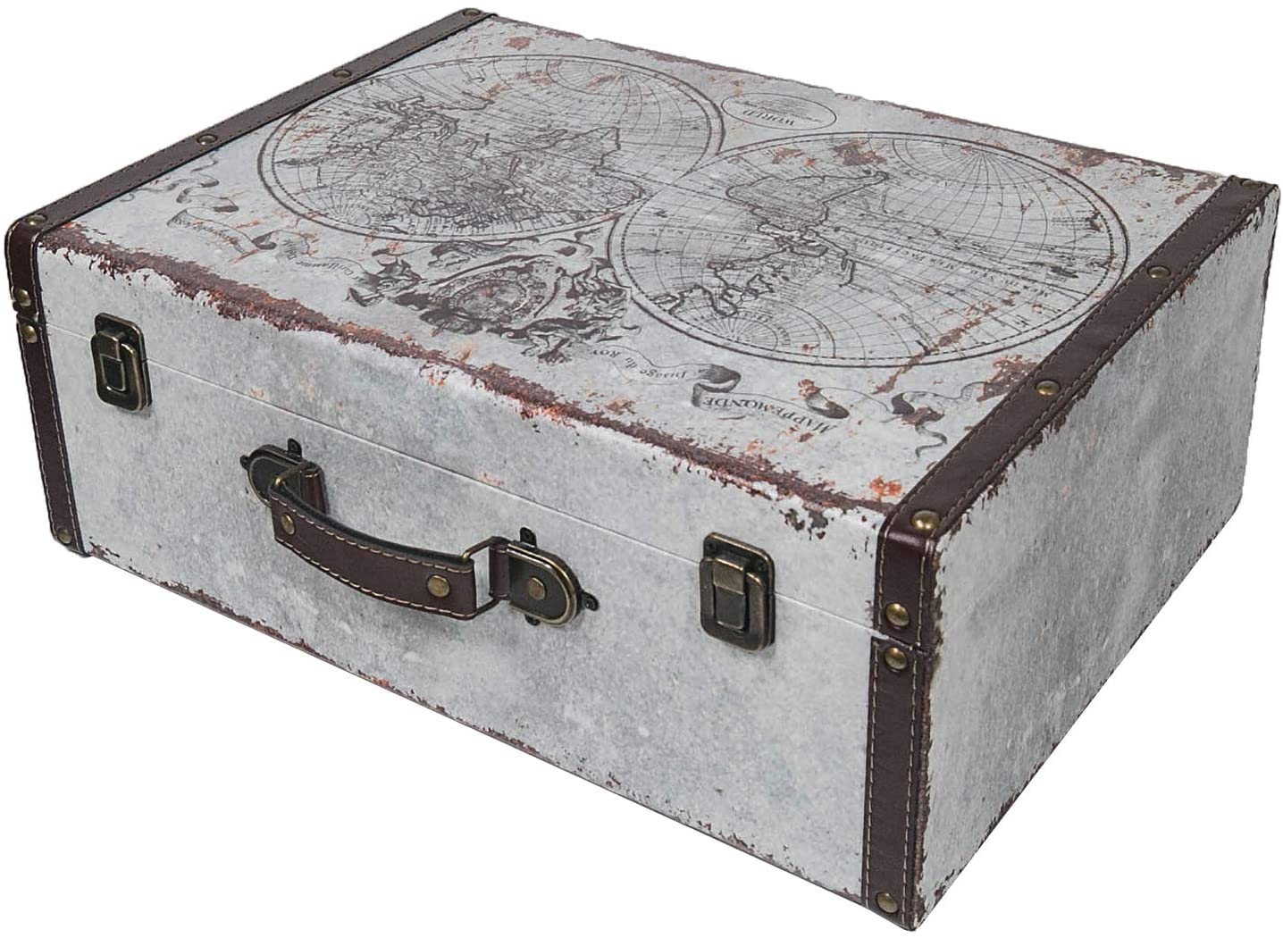 HMF Schatztruhe Vintage Koffer aus Holz Weltkarte hell