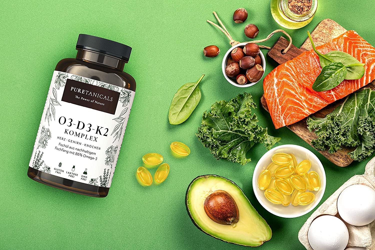 Puretanicals Omega 3 + Vitamin D3 K2 MK7 All-Trans mikroverkapselt 240 Kapseln