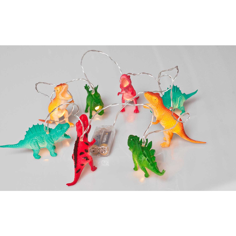 LED Lichterkette Dino mit 8 Dinosaurier Lichtern, Batterie