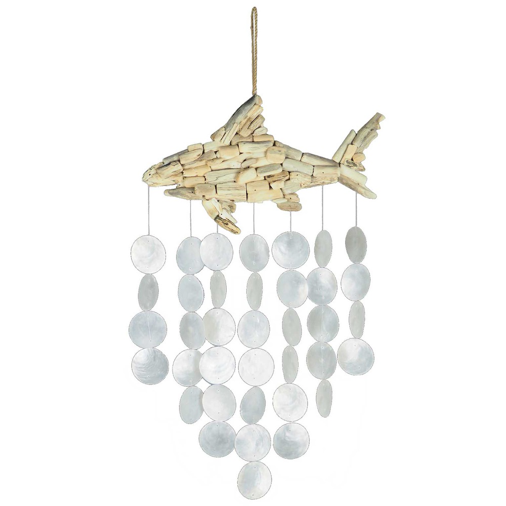 Auswahl Winspiele Strandgut Hai / Seepferd Muschelstücke Perlmutt Capiz Mobile für Fenster, Balkon &