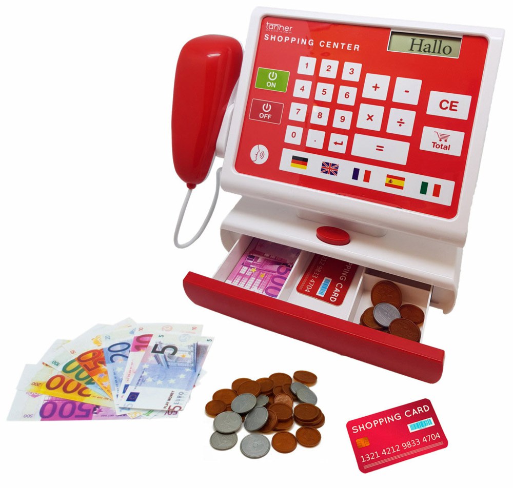 Christian Tanner 10305 Elektronische Spielkasse rot/weiß Scannerkasse mit Zubehör