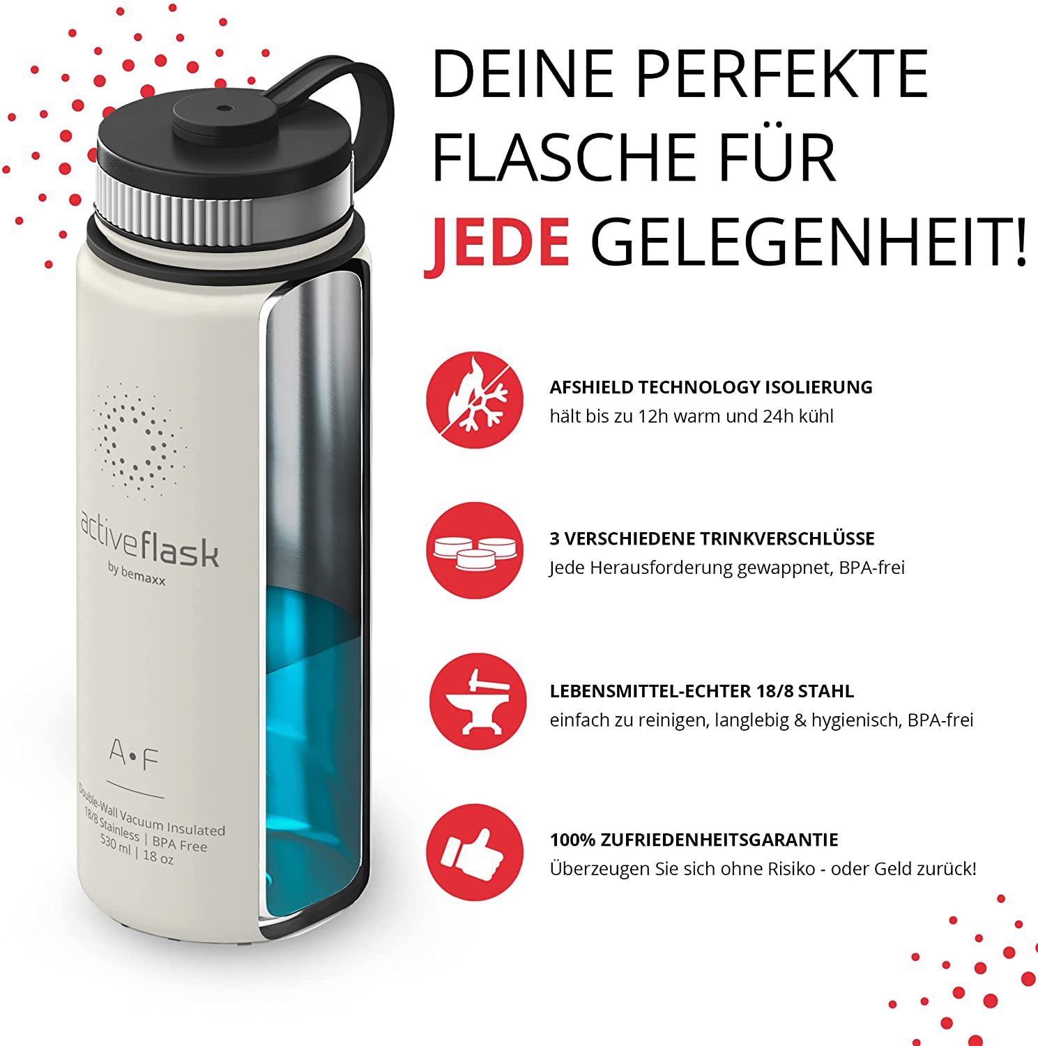 BeMaxx Trinkflasche Edelstahl ACTIVE FLASK weiß 680ml