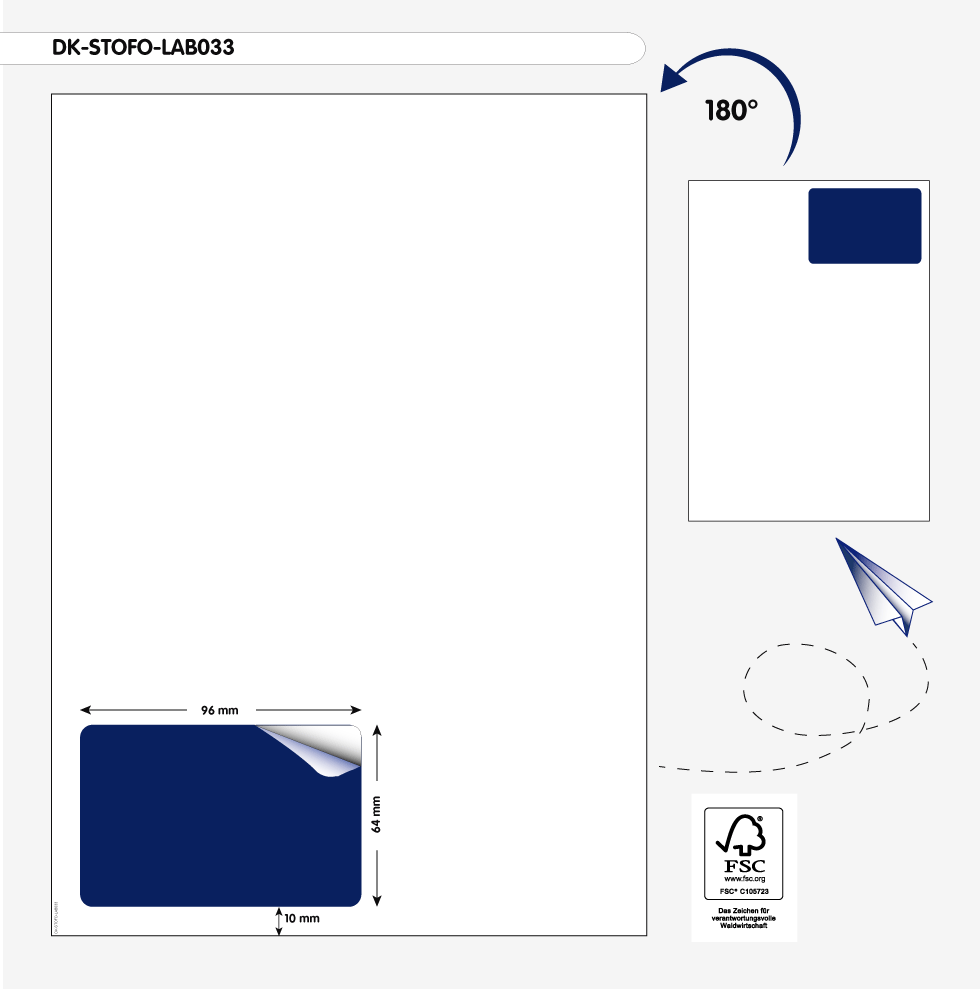 DK-STOFO-LAB033 - DIN A4 Papier mit Etikett 96 x 64 mm