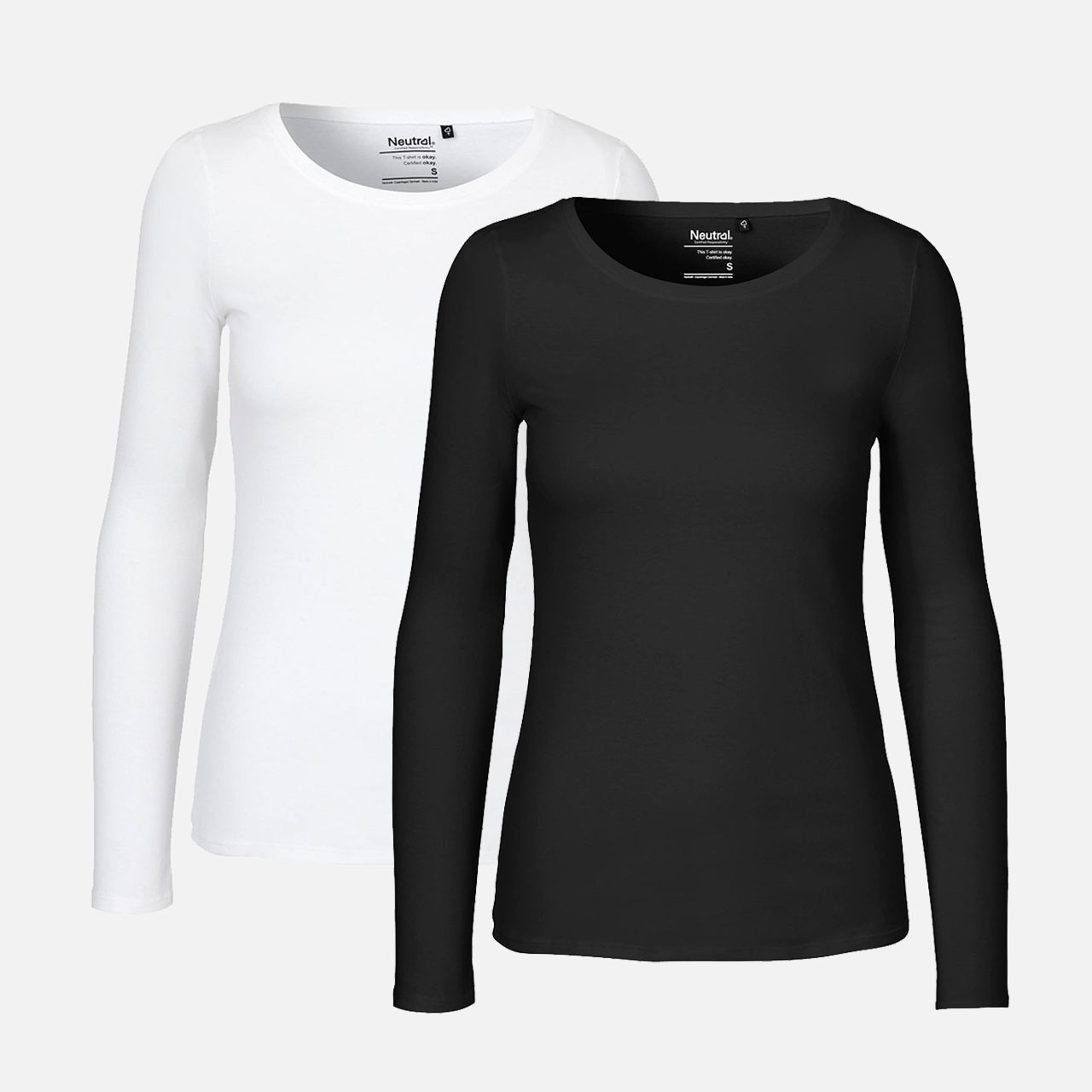 Langarmshirt, Rundhalsausschnitt, Schwarz, Weiß, Doppelpack