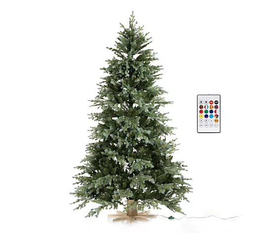 Künstlicher Weihnachtsbaum, Grün, Beleuchtet, Fernbedienung, Holzständer