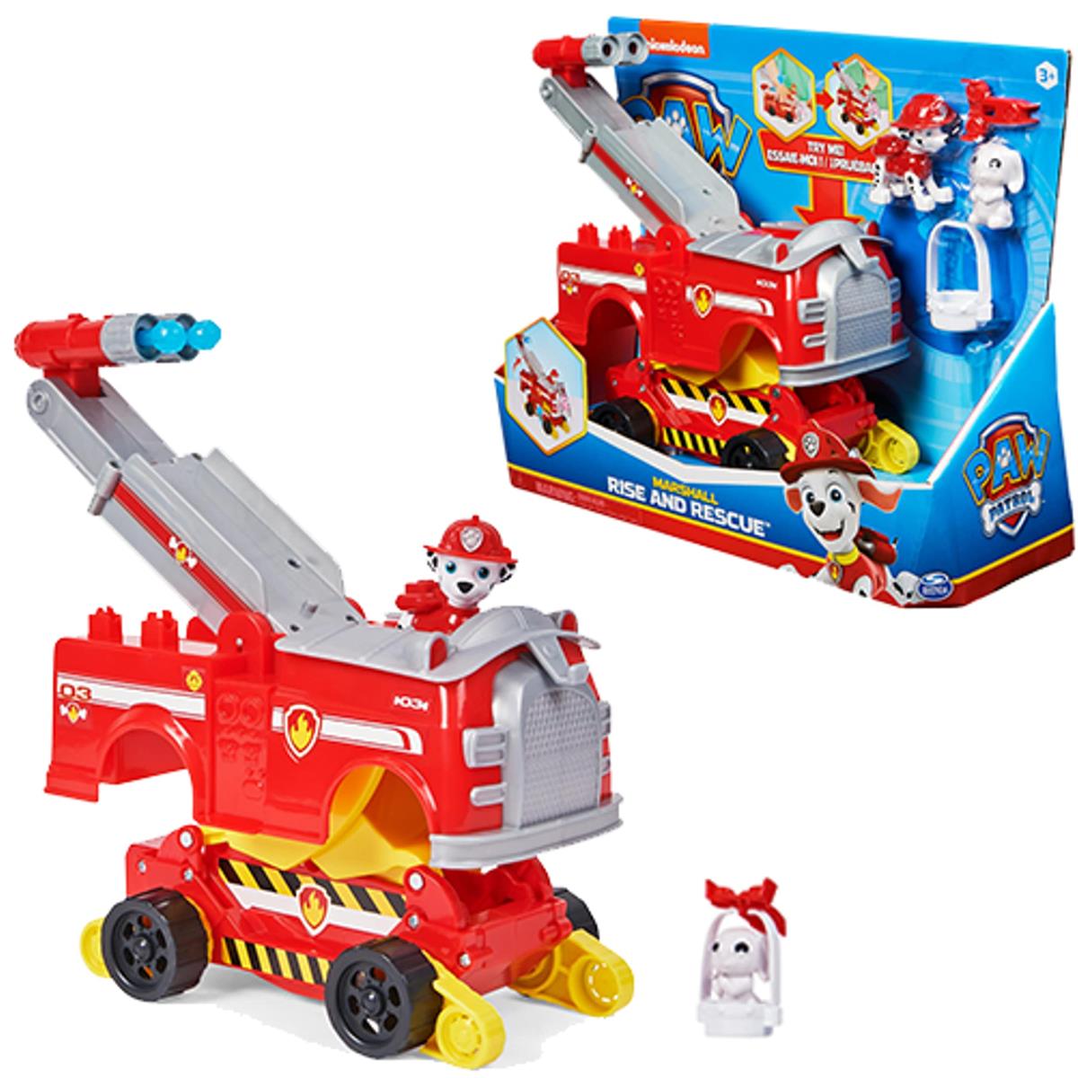 PAW PATROL, 10. Jubiläum, Marshalls Rise and Rescue verwandelbares Spielzeugauto mit Actionfiguren und Zubehör, ab 3 Jahren, Polizeifahrzeug
