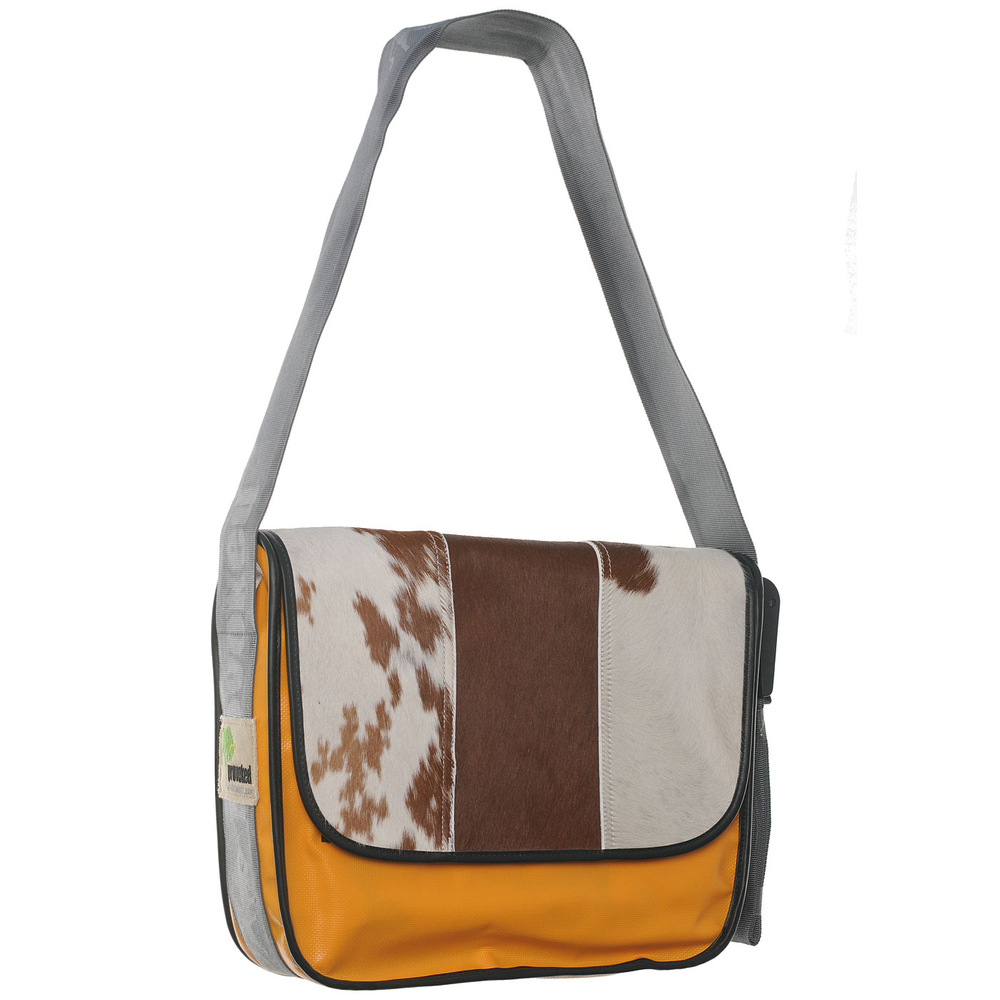 Messenger Bag BIG PROVOKED mit Kuhfell: braun LKW-Plane: orange, 38x30 cm
